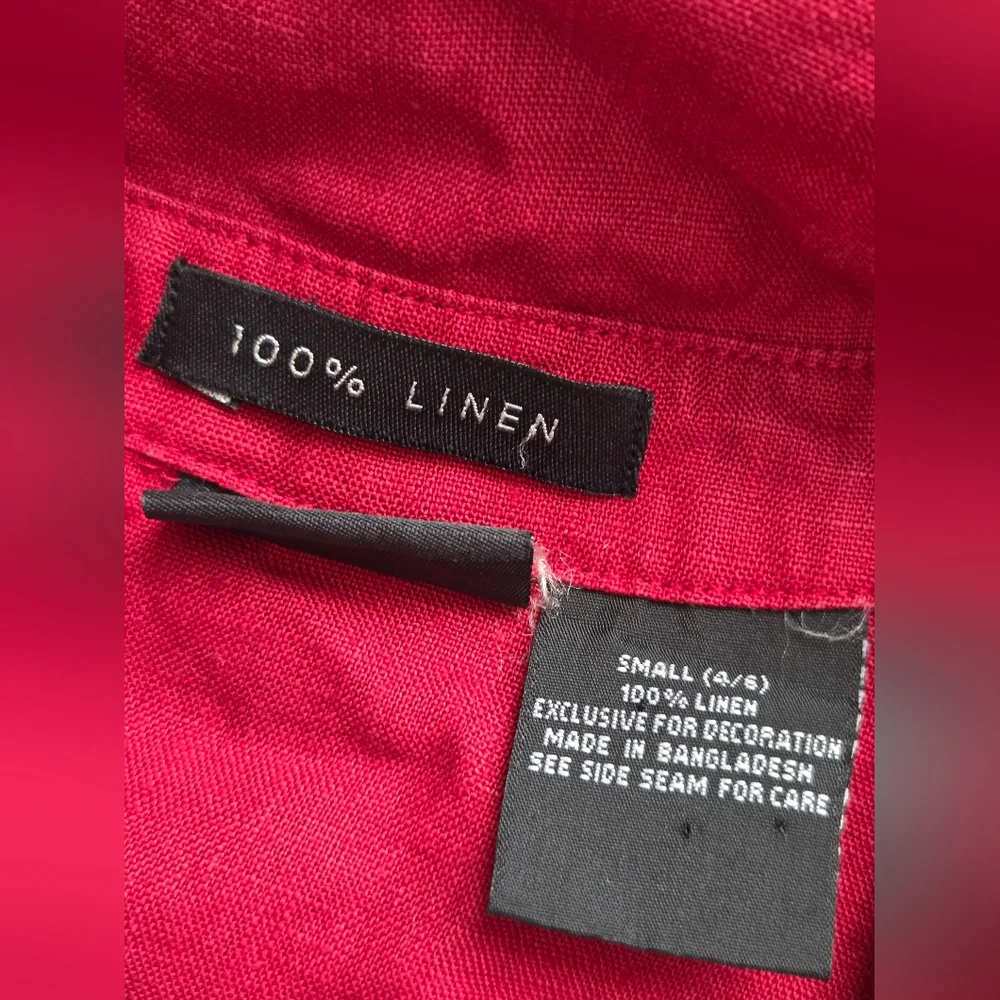 Red 100% Linen Sleeveless Button Front Blouse Size S - Picture 7 of 7